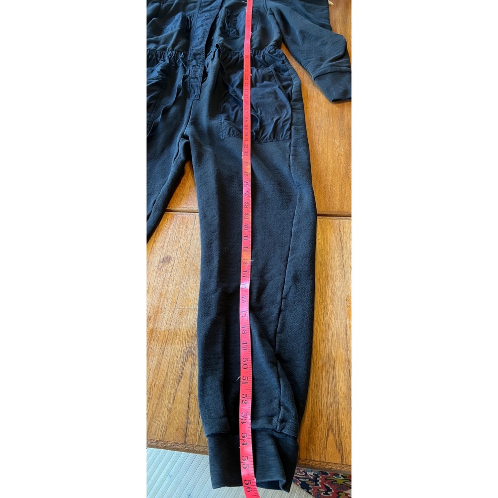 Ulla Johnson Black Mixed Media Puff Sleeve Utility Jumpsuit Elastic Waist - Picture 5 of 8